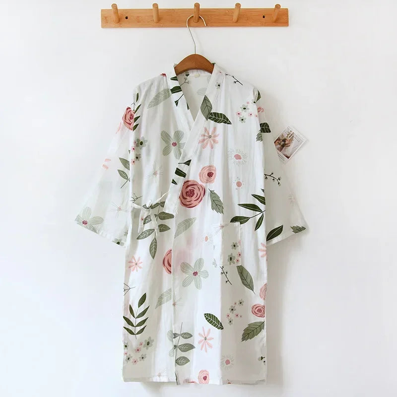 Ladies Cotton Kimono Bathrobe Loose Homewear Pajamas Robes for Women Multi Colors Printed Cardigan Sleep Wear Womens Robe