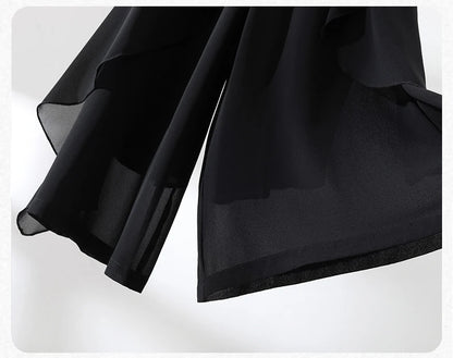 ZUZK Summer Ruffles Chiffion Pants Elastic Waist White Pants Women Fashion Lady Dance Pants baggy pants Wide Leg Pants