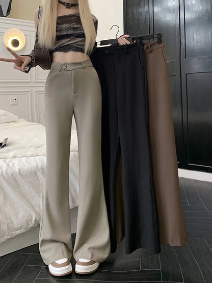 New Solid Black Women Pants High Waist Streetwear Fashion Flare Pants Women Casual Clothing Office Lady Long Straight Trousers