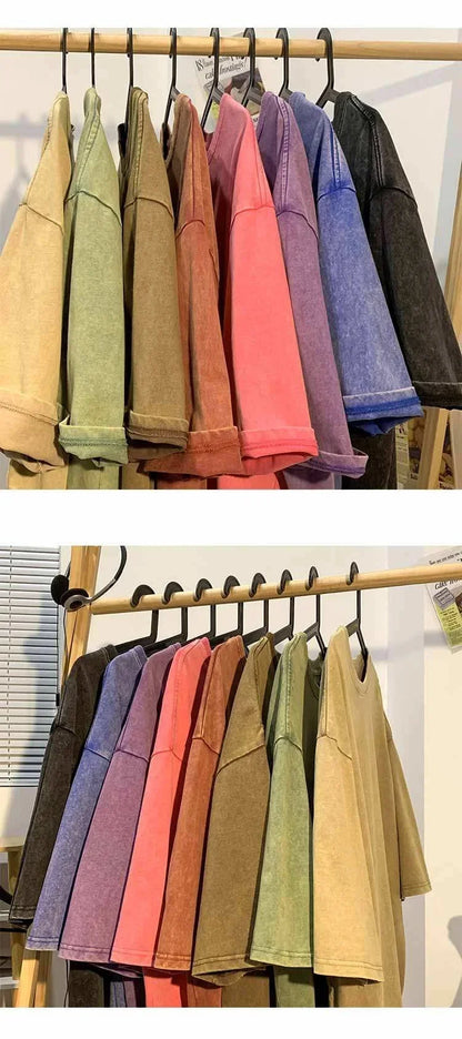 Men Vintage Washed T Shirt Streetwear Hip Hop Tops Casual Cotton Short Sleeve Tee Punk Harajuku Loose Fit T-Shirt For Men Women