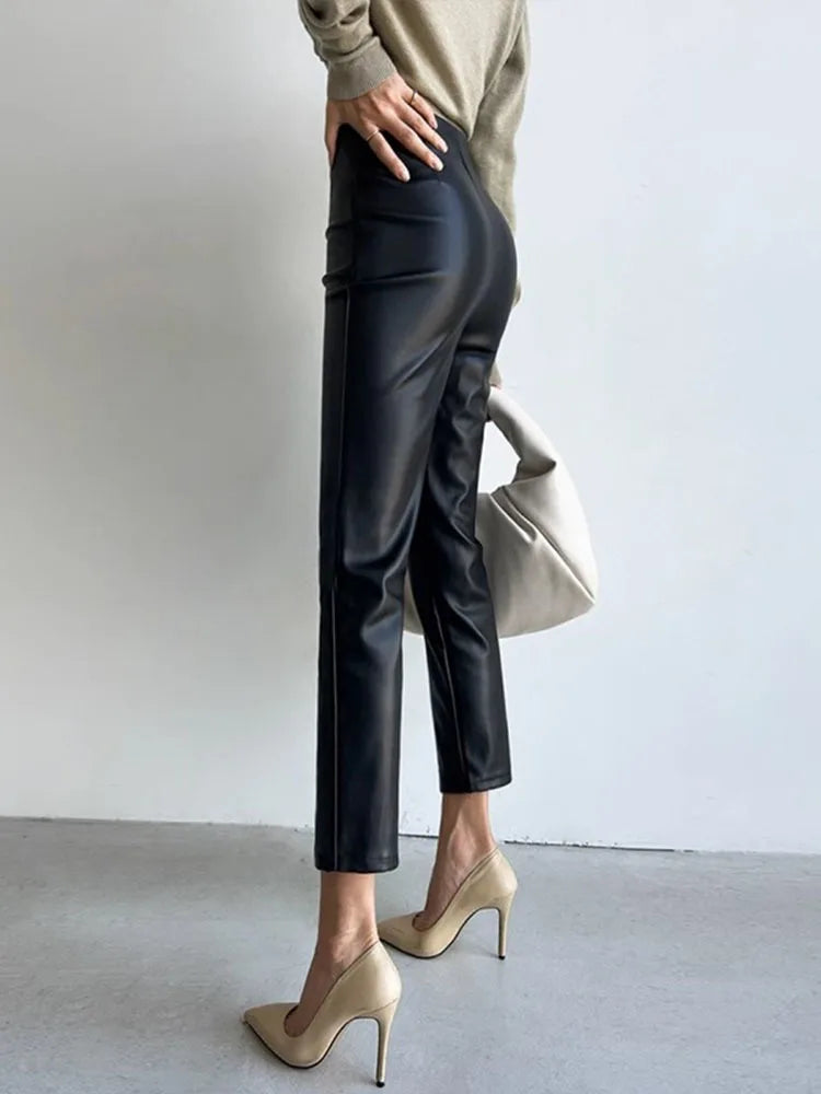 PU Autumn Winter Leather Pencil Pant Women Bodycon Fashion Office High Waist Ladies Trousers Casual Woman Pants