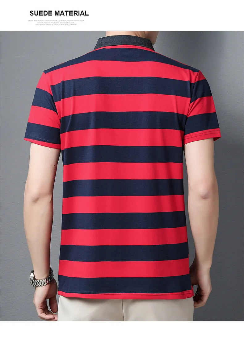 polo shirt men summer new high quality cotton men's Short sleeve polo shirt splicing stripes Mens Business casual polo shirt T01