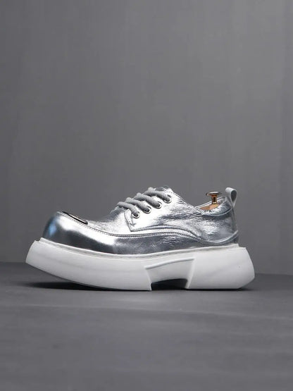 Luxury Silvery Man Shoes Platform Heightening Fashion Leather Shoes for Man Wear-resistant Lightweight Sneakers Shoes Men