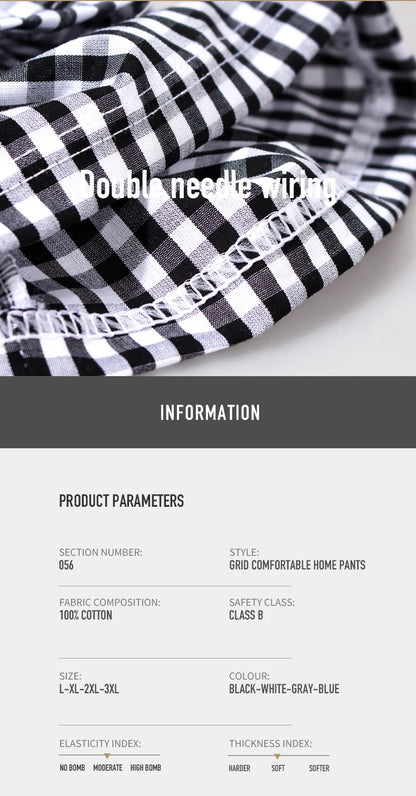 Pajama Pants Men's Pants Pure Cotton Home Pants Thin Summer Loose Plaid Cotton Home Pants Spring & Fall Air-Conditioned Pants