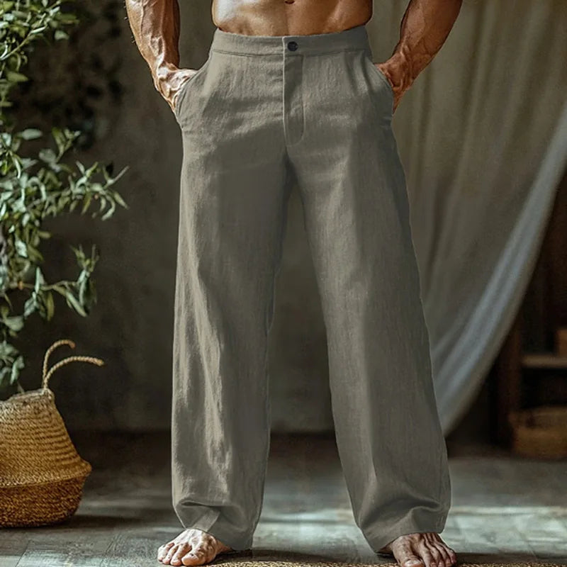 Men's Cotton and Linen Beach Pants Loose Straight Leg Pants Breathable Casual Pants Men's Cotton Pants, Men's Jogging Pants
