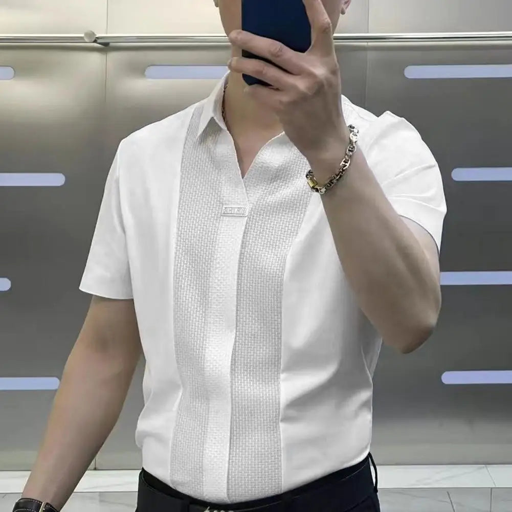 Men Short Sleeve Shirt Summer Casual Comfort Pure Color Top Shirt Business Style Suit Pants Men Shirt Casual T shirt