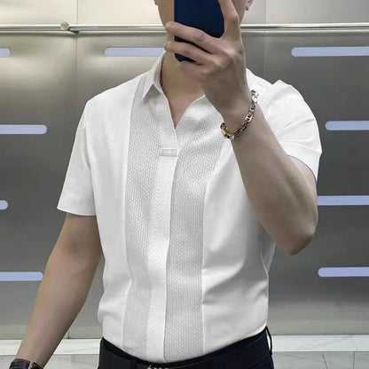 Men Short Sleeve Shirt Summer Casual Comfort Pure Color Top Shirt Business Style Suit Pants Men Shirt Casual T shirt