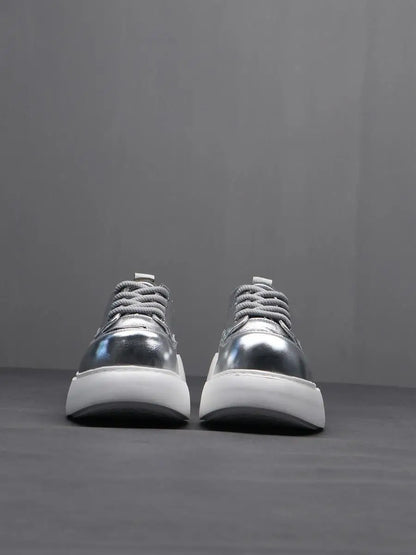Luxury Silvery Man Shoes Platform Heightening Fashion Leather Shoes for Man Wear-resistant Lightweight Sneakers Shoes Men