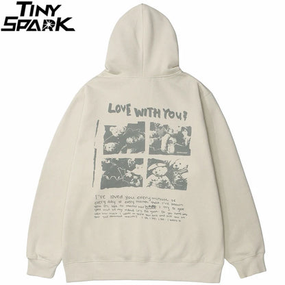 Hip Hop Hoodie Streetwear Sweatshirt 2025 Men Bear Letter Print Harajuku Hoodie Autumn Cotton Fleece Hooded Pullover Sweat Shirt