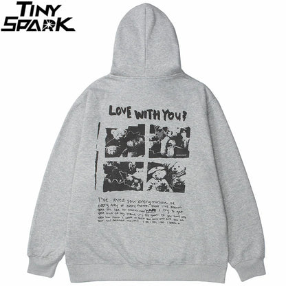 Hip Hop Hoodie Streetwear Sweatshirt 2025 Men Bear Letter Print Harajuku Hoodie Autumn Cotton Fleece Hooded Pullover Sweat Shirt