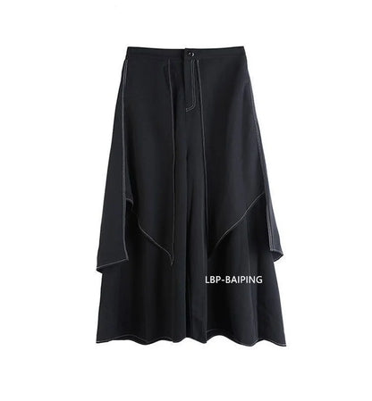 Korean Woman Pants New 2025 Black Loose False Two-piece Wide Legs Pants Ladies Casual Streetwear Hurajuku Trousers  Ladies
