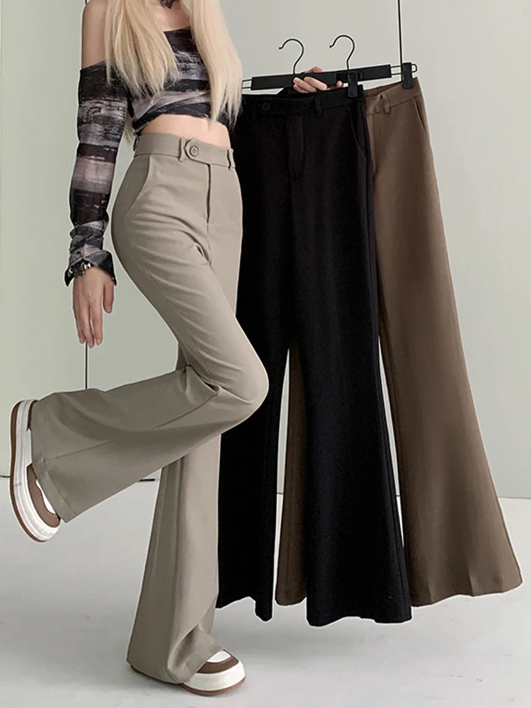 New Solid Black Women Pants High Waist Streetwear Fashion Flare Pants Women Casual Clothing Office Lady Long Straight Trousers
