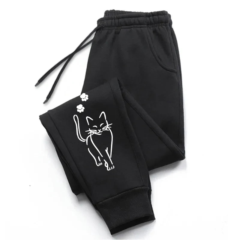 Hot Sales Womens Sweatpants Cat Printing Fashion Street Sports Pants Fitness Jogger Trousers Daily Casual Running Woman Pants