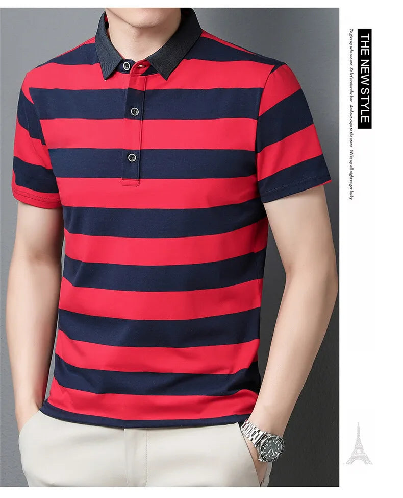 polo shirt men summer new high quality cotton men's Short sleeve polo shirt splicing stripes Mens Business casual polo shirt T01