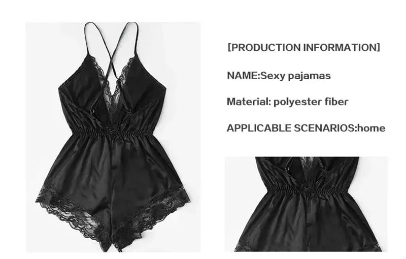 Summer New Sexy Fashion Women Lace Splice Trim Backless Bow Shorts V-Neck Bodysuit Women Sleep Wear Set