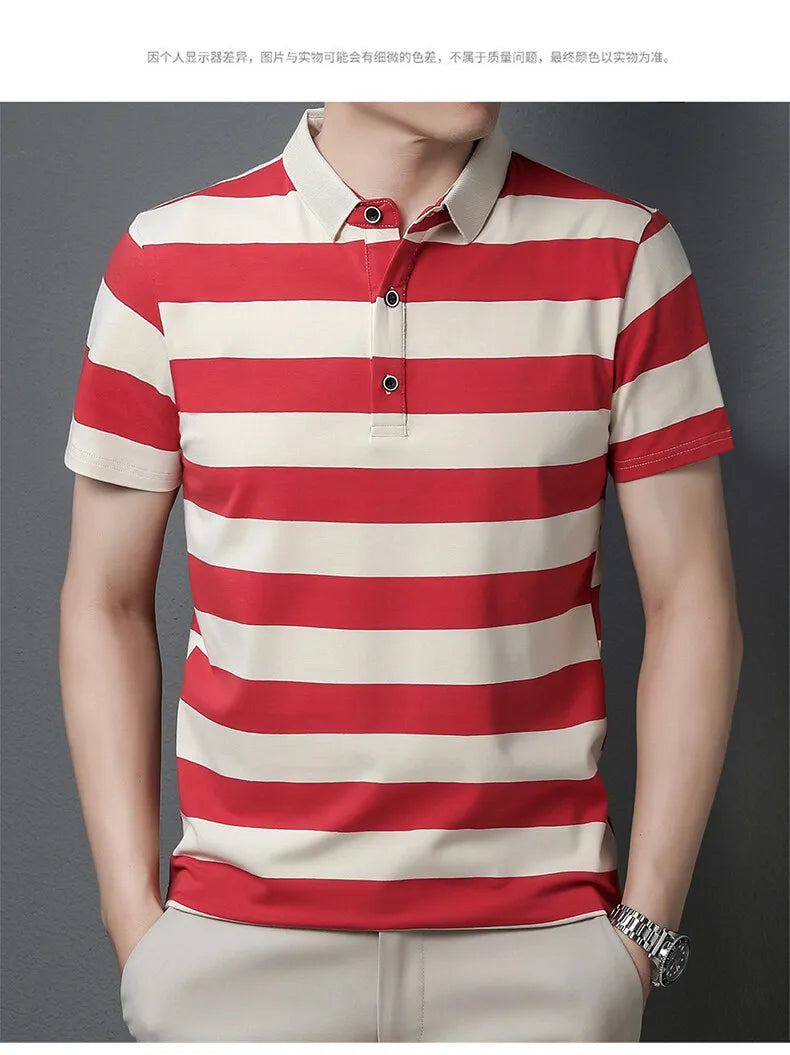 polo shirt men summer new high quality cotton men's Short sleeve polo shirt splicing stripes Mens Business casual polo shirt T01