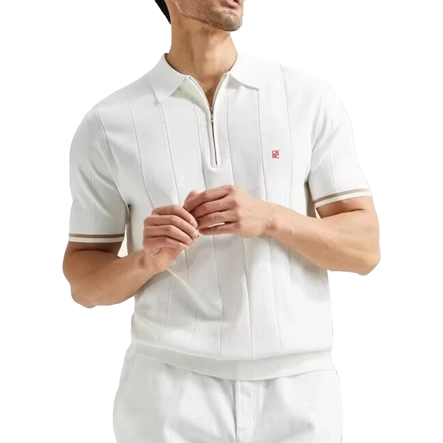 CHCH Men's Polo Shirt Summer Ribbed Knitted Breathable Cool Texture Polo Shirt