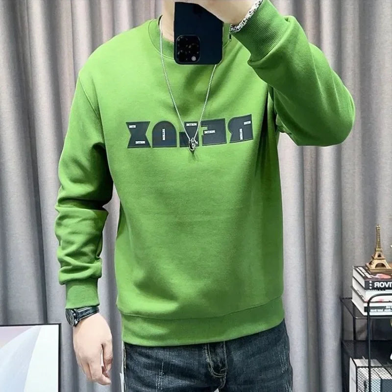 Man Pullover Green Graphic Cotton Printing Sweatshirts for Men New in Welcome Deal Streetwear Sweat Shirt Korean Style S Overfit