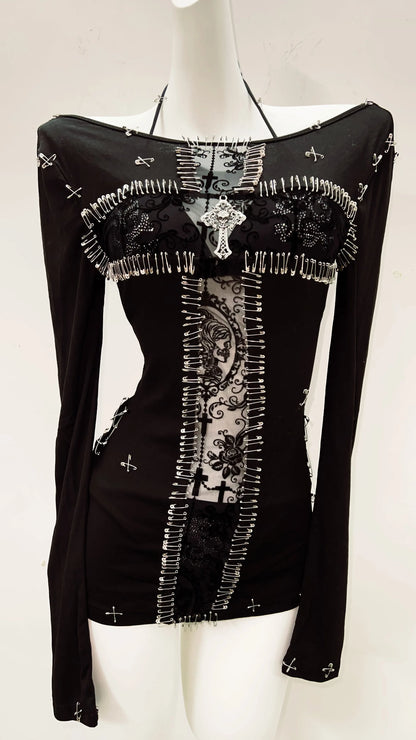 y2k fashion y2k clothes y2k crop top gothic clothes vintage shirt y2k shirt Gothic shirt Punk shirt Harajuku shirt Cross shirt