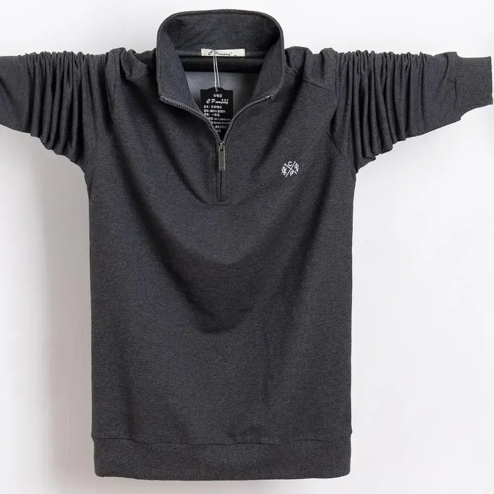 Men Polo Shirt 2025 Pure Cotton Men Business Casual Male Polo Shirt Autumn Long Sleeve Stand Collar Polo Shirt Plus Size 5XL 6XL