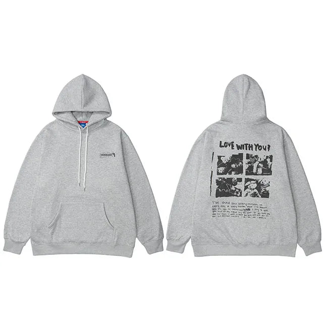 Hip Hop Hoodie Streetwear Sweatshirt 2025 Men Bear Letter Print Harajuku Hoodie Autumn Cotton Fleece Hooded Pullover Sweat Shirt