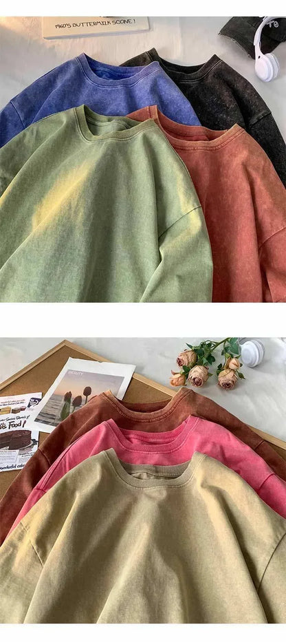 Men Vintage Washed T Shirt Streetwear Hip Hop Tops Casual Cotton Short Sleeve Tee Punk Harajuku Loose Fit T-Shirt For Men Women