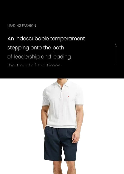 CHCH Men's Polo Shirt Summer Ribbed Knitted Breathable Cool Texture Polo Shirt