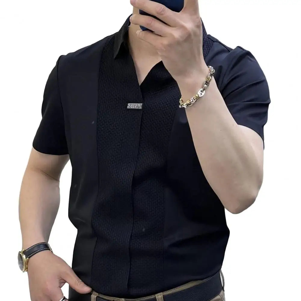 Men Short Sleeve Shirt Summer Casual Comfort Pure Color Top Shirt Business Style Suit Pants Men Shirt Casual T shirt