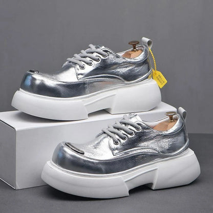 Luxury Silvery Man Shoes Platform Heightening Fashion Leather Shoes for Man Wear-resistant Lightweight Sneakers Shoes Men