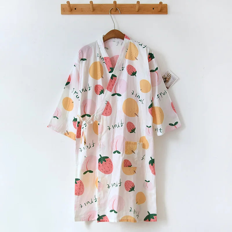 Ladies Cotton Kimono Bathrobe Loose Homewear Pajamas Robes for Women Multi Colors Printed Cardigan Sleep Wear Womens Robe
