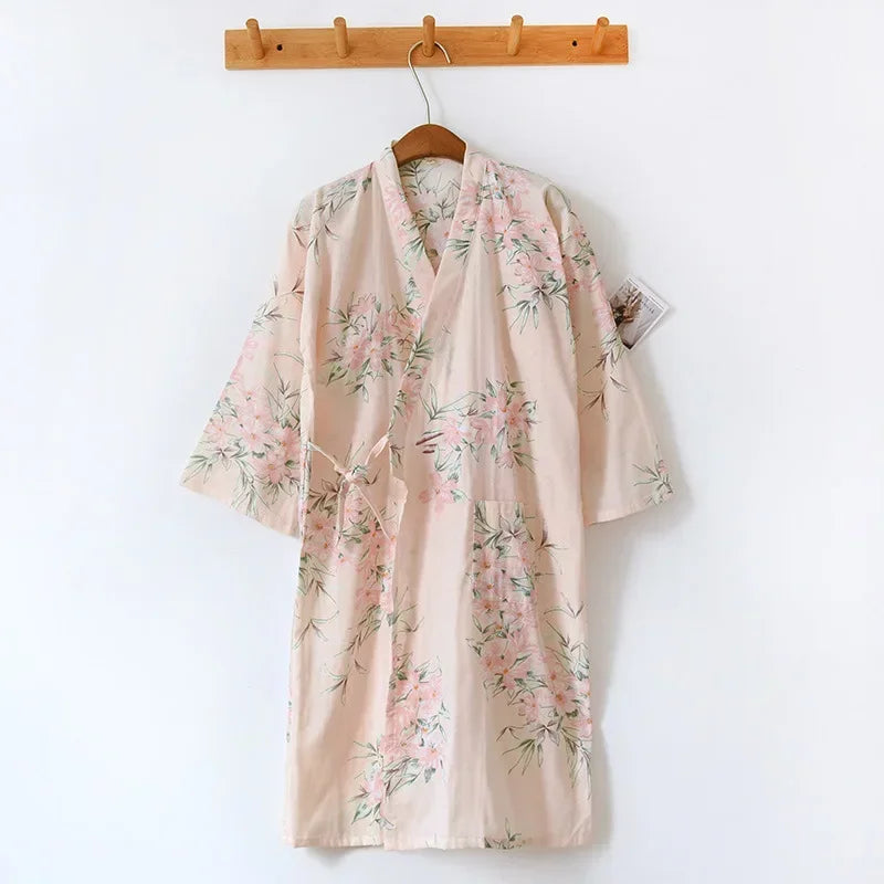 Ladies Cotton Kimono Bathrobe Loose Homewear Pajamas Robes for Women Multi Colors Printed Cardigan Sleep Wear Womens Robe