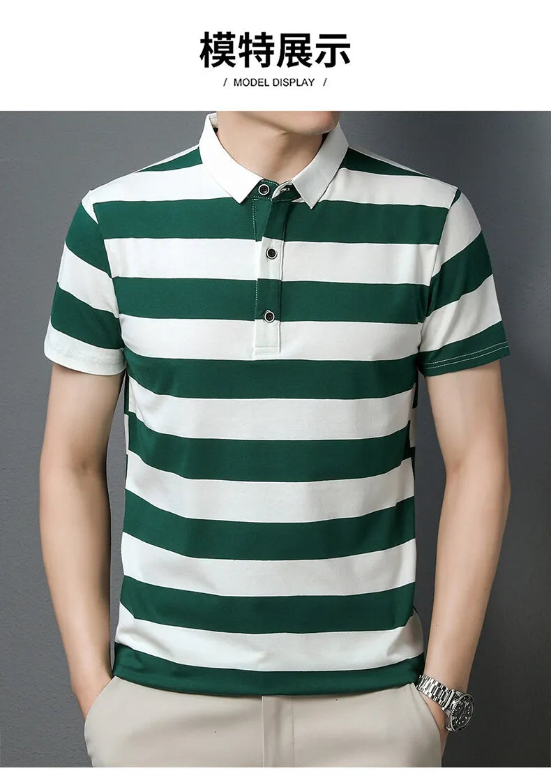 polo shirt men summer new high quality cotton men's Short sleeve polo shirt splicing stripes Mens Business casual polo shirt T01