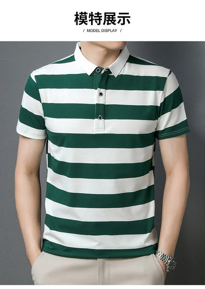 polo shirt men summer new high quality cotton men's Short sleeve polo shirt splicing stripes Mens Business casual polo shirt T01