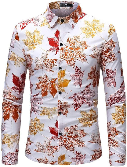 Men's shirt red maple leaf autumn long sleeve lapel shirt top shirt casual shirt Hawaiian shirt casual breathable simple fashion