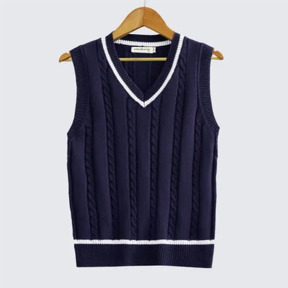 Striped White Knitted Sweaters for Men Blue Sleeveless Man Clothes V Neck Vest Red Waistcoat Jumpers Sweat-shirt Cigaret Cotton