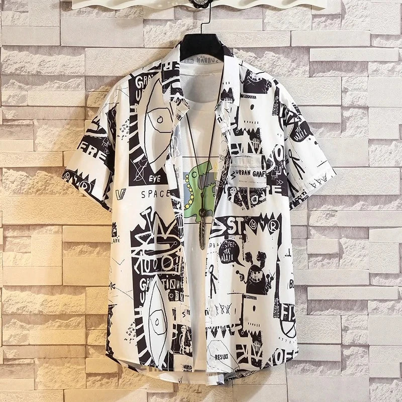 Man Button Blouse Tees Men Shirt Hawaiian Shirt Beach Flower Shirt Short-sleeved Shirt Men Loose Casual Vintage Shirt Men  Shirt