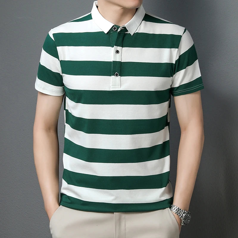 polo shirt men summer new high quality cotton men's Short sleeve polo shirt splicing stripes Mens Business casual polo shirt T01