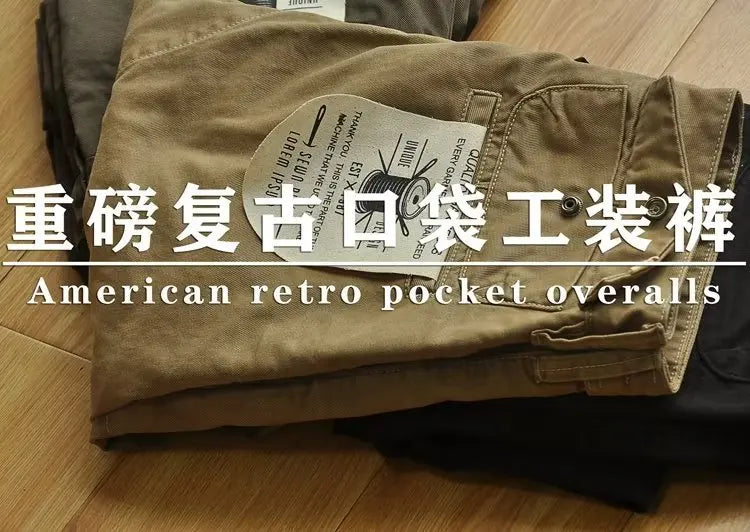New Mens New Cargo Pants American Retro Heavy-duty Workwear Pants Man Wear-resistant Loose Straight Leg Pants Casual Trousers