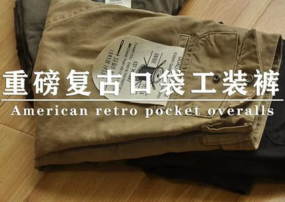 New Mens New Cargo Pants American Retro Heavy-duty Workwear Pants Man Wear-resistant Loose Straight Leg Pants Casual Trousers