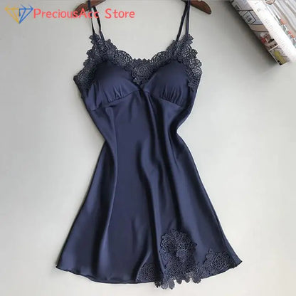Women Nightgowns Sexy Nightwear Lace Patchwork Camisola Lingerie Nighty Wedding Silk Dress Sleep Wear Nightdress Clothes
