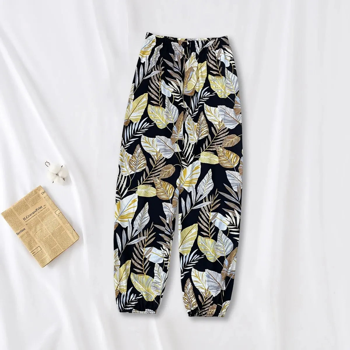 Women Casual Loose Cozy Pants Elastic Pants Feet Harem Pants Sweatpants Pants Summer Beach Pants Elastic Waistband