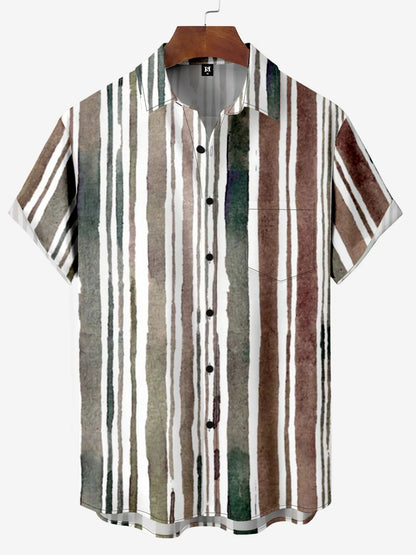 Men's Shirt Short Sleeve Colorful Stripe Print Button Shirt Summer Beach Shirt Camping Shirt Short Sleeve Men's Formal Shirt