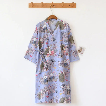 Ladies Cotton Kimono Bathrobe Loose Homewear Pajamas Robes for Women Multi Colors Printed Cardigan Sleep Wear Womens Robe