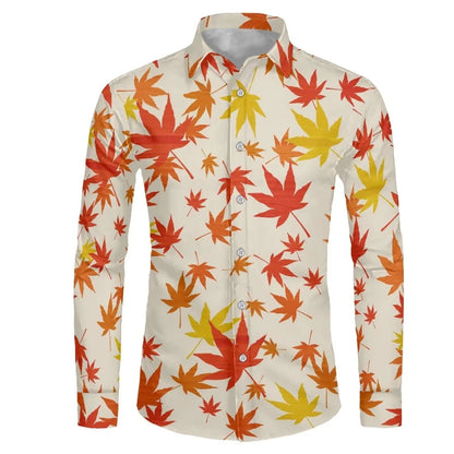 Men's shirt red maple leaf autumn long sleeve lapel shirt top shirt casual shirt Hawaiian shirt casual breathable simple fashion