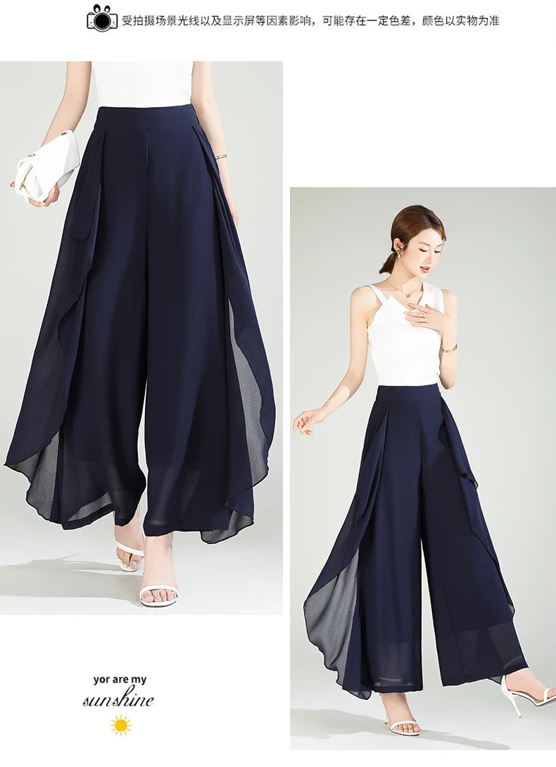 ZUZK Summer Ruffles Chiffion Pants Elastic Waist White Pants Women Fashion Lady Dance Pants baggy pants Wide Leg Pants