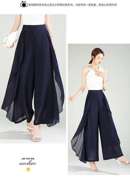 ZUZK Summer Ruffles Chiffion Pants Elastic Waist White Pants Women Fashion Lady Dance Pants baggy pants Wide Leg Pants