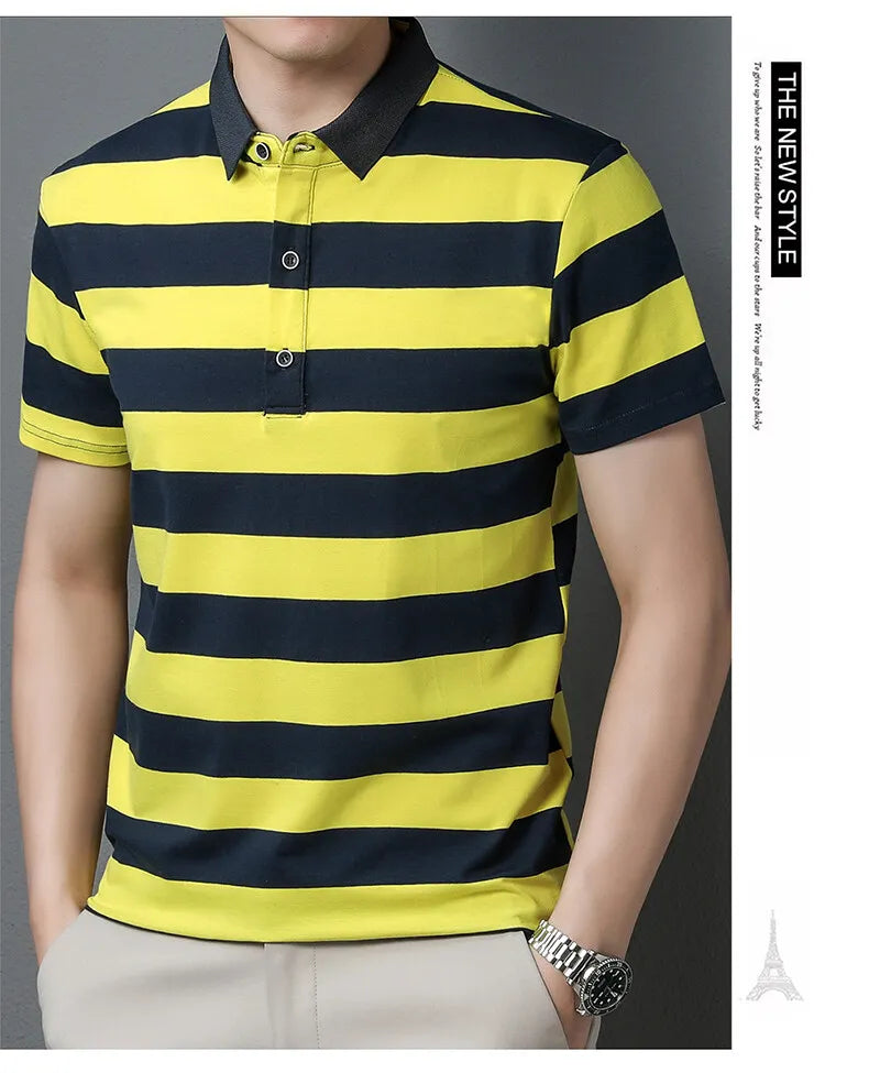 polo shirt men summer new high quality cotton men's Short sleeve polo shirt splicing stripes Mens Business casual polo shirt T01