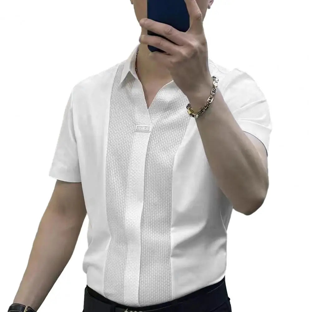 Men Short Sleeve Shirt Summer Casual Comfort Pure Color Top Shirt Business Style Suit Pants Men Shirt Casual T shirt