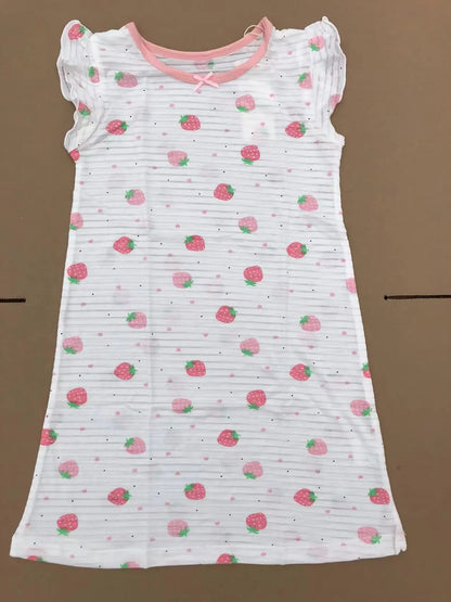 Girl Strawberry Prints Nightgown Dress Cotton Soft Breathable Kids Sleep Wear Quality Home Wear Size 110-170