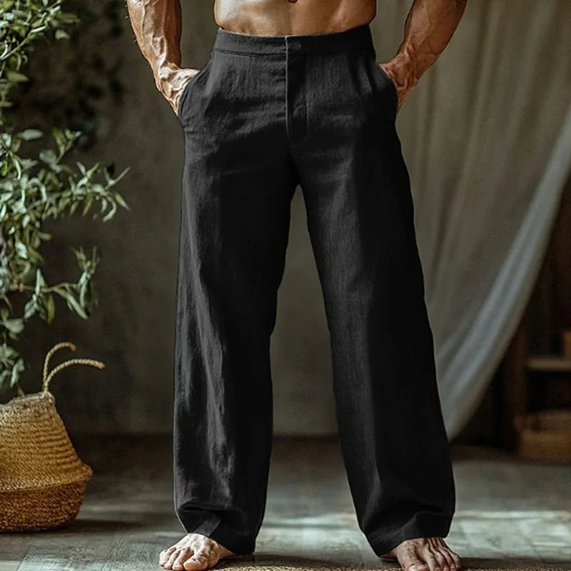 Men's Cotton and Linen Beach Pants Loose Straight Leg Pants Breathable Casual Pants Men's Cotton Pants, Men's Jogging Pants